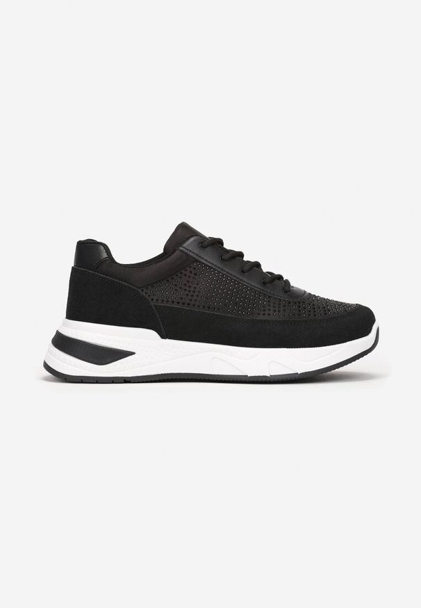 Born2be - Czarne Sneakersy z Cyrkoniami na Cholewce Diselva. Kolor: czarny. Szerokość cholewki: normalna