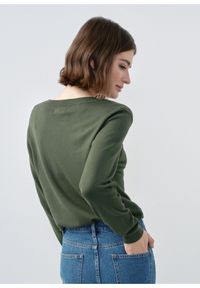 Ochnik - Zielony sweter z dekoltem V-neck. Typ kołnierza: dekolt w kształcie V. Kolor: zielony. Materiał: wiskoza. Długość: długie. Wzór: gładki #3