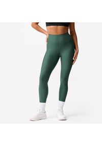 DOMYOS - Legginsy fitness damskie Domyos. Stan: podwyższony. Kolor: zielony. Materiał: poliester, elastan, materiał. Sport: fitness #1