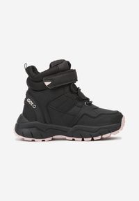 Born2be - Czarne Płaskie Sznurowane Botki Geto z Ociepleniem i Ozdobnymi Przeszyciami Edelwina. Okazja: na co dzień. Zapięcie: rzepy. Kolor: czarny. Materiał: jeans. Styl: casual