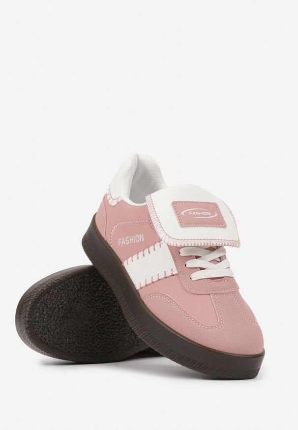 Born2be - Różowe Sneakersy na Grubej Podeszwie z Kontrastującymi Wstawkami i Wywiniętym Językiem Mirinae. Nosek buta: okrągły. Zapięcie: sznurówki. Kolor: różowy. Materiał: materiał. Obcas: na obcasie. Wysokość obcasa: niski
