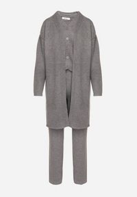 Born2be - Szary Dzianinowy Komplet z Wełną Kamizelka Długi Kardigan i Spodnie Otizela. Kolekcja: plus size. Kolor: szary. Materiał: wełna, dzianina #3