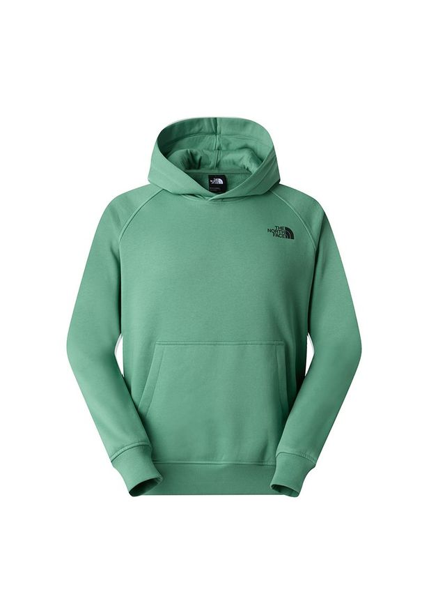 Bluza męska The North Face Raglan Box NSE 0A89F9G571 - zielona. Okazja: na co dzień. Typ kołnierza: kaptur. Kolor: zielony. Materiał: poliester, bawełna. Długość rękawa: raglanowy rękaw. Styl: casual, klasyczny, sportowy