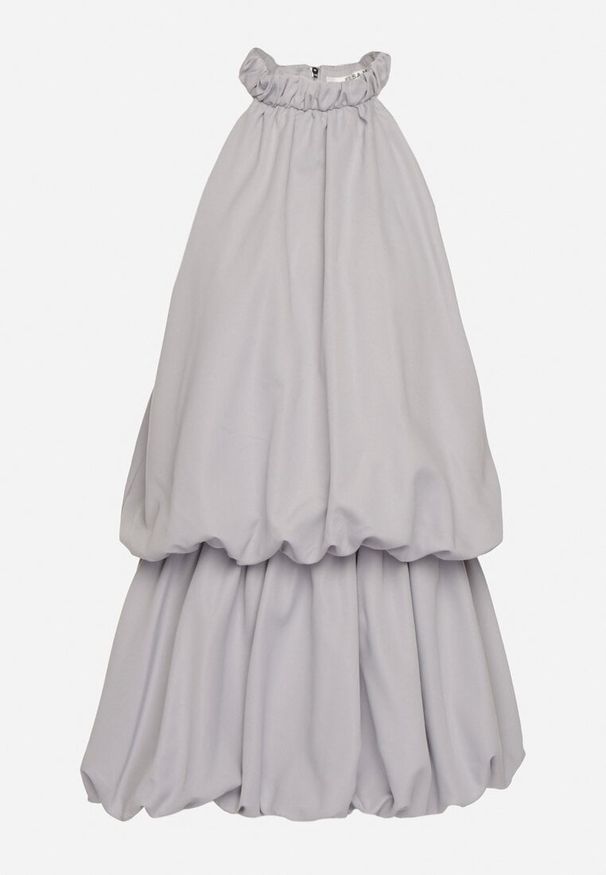 Born2be - Szary Komplet z Wiskozy Bufiasty Top i Rozkloszowana Spódnica Belorna. Kolor: szary. Materiał: wiskoza