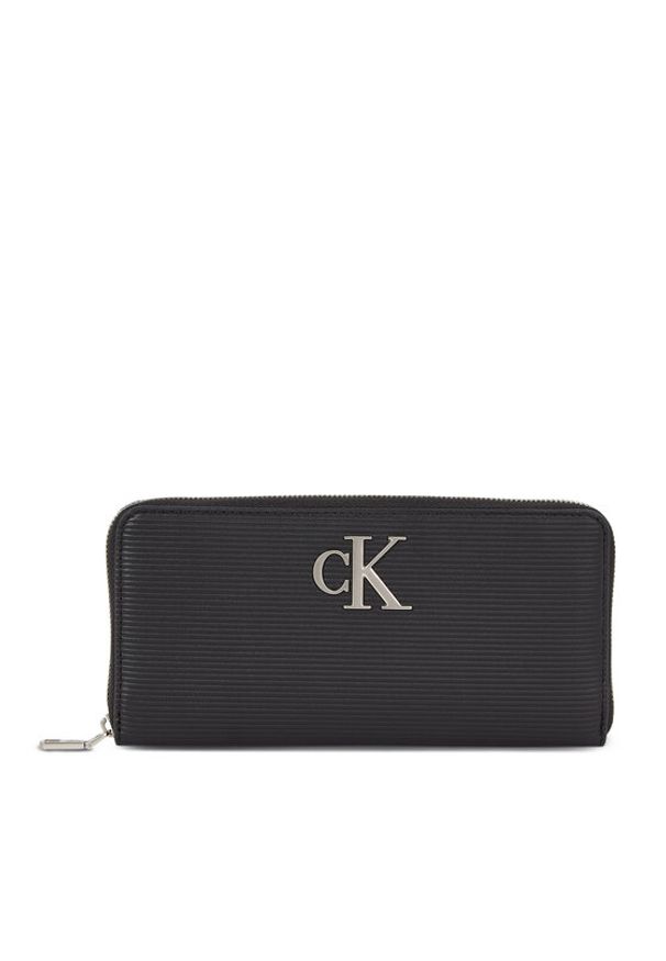 Calvin Klein Jeans Portfel damski Minimal Monogram Zip Around T K60K611269 Czarny. Kolor: czarny. Materiał: skóra
