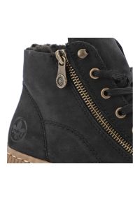 Czarne Botki Rieker Ocieplane Płaskie Buty Damskie. Okazja: na co dzień. Zapięcie: sznurówki. Kolor: czarny. Materiał: materiał. Szerokość cholewki: normalna. Styl: casual #5