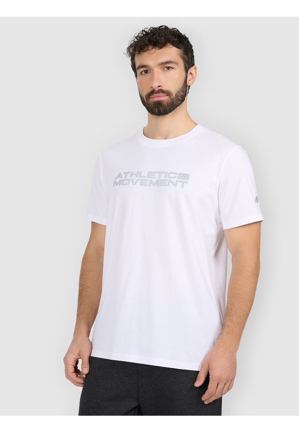 4f - 4F T-shirt regular z nadrukiem męski - biały L. Kolor: biały. Materiał: materiał. Wzór: nadruk