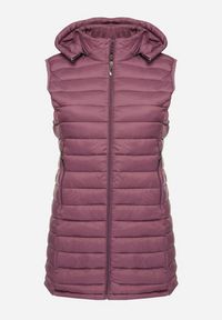 Born2be - Fioletowa Pikowana Kamizelka z Odpinanym Kapturem o Taliowanym Kroju Tinvalia. Okazja: na co dzień. Kolekcja: plus size. Kolor: fioletowy. Materiał: jeans. Styl: klasyczny, casual #2