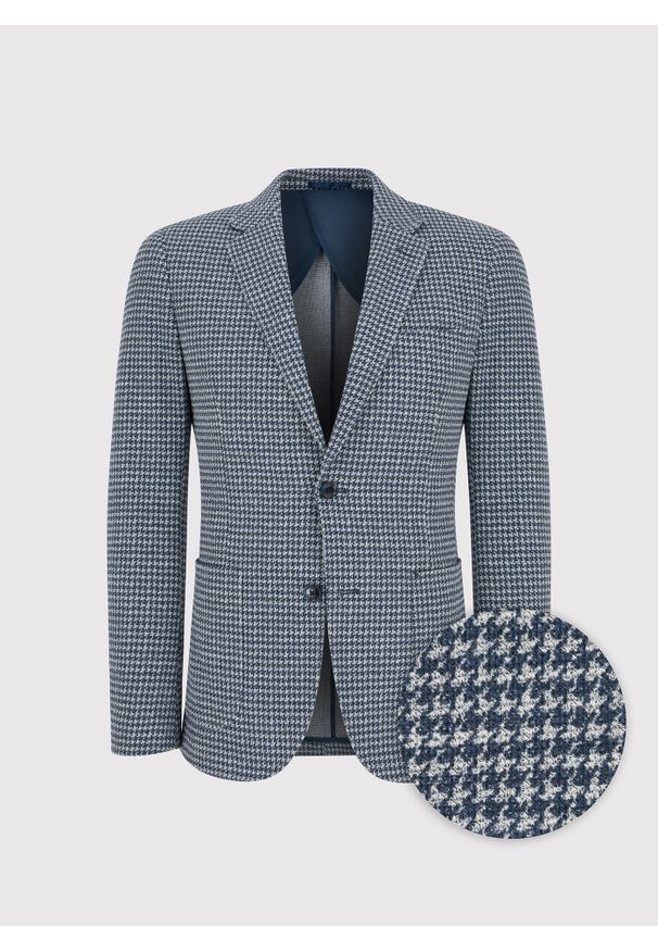 Pako Lorente - PAKO LORENTE – Granatowa marynarka w pepitkę. Kolor: beżowy, niebieski. Materiał: poliester, bawełna