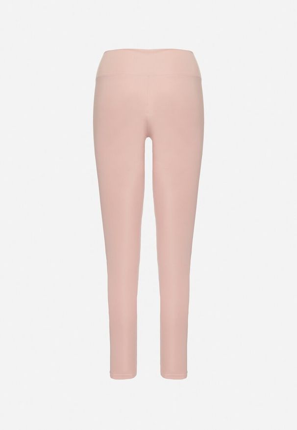 Born2be - Różowe Legginsy z Wysokim Stanem i Gumką w Pasie Bloelia. Stan: podwyższony. Kolor: różowy. Wzór: gładki