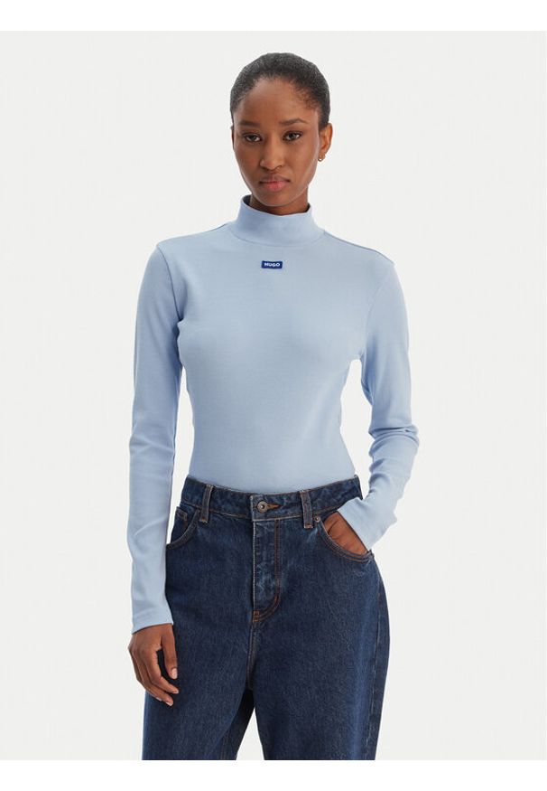 Hugo - HUGO Golf Easy 50525318 Błękitny Slim Fit. Typ kołnierza: golf. Kolor: niebieski. Materiał: bawełna