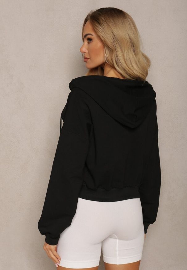 Renee - Czarna Bluza Rozpinana z Wyszytą Emotką i Kapturem Cornoria. Kolor: czarny. Materiał: dzianina