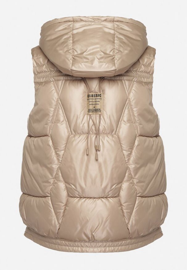 Born2be - Beżowa Kamizelka z Odpinanym Kapturem i Ozdobnym Pikowaniem Arreanne. Okazja: na co dzień. Kolor: beżowy. Materiał: jeans, materiał. Sezon: jesień, wiosna. Styl: sportowy, elegancki, casual