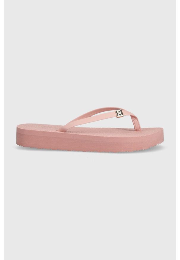 TOMMY HILFIGER - Tommy Hilfiger japonki TH MONOGRAM FLAT SANDAL damskie kolor różowy na platformie FW0FW06964. Kolor: różowy. Materiał: materiał. Wzór: gładki. Obcas: na platformie
