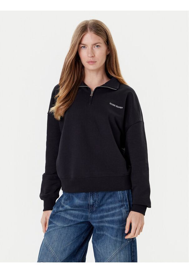 Guess Jeans Bluza W5YQ09 K68I4 Czarny Regular Fit. Kolor: czarny. Materiał: bawełna