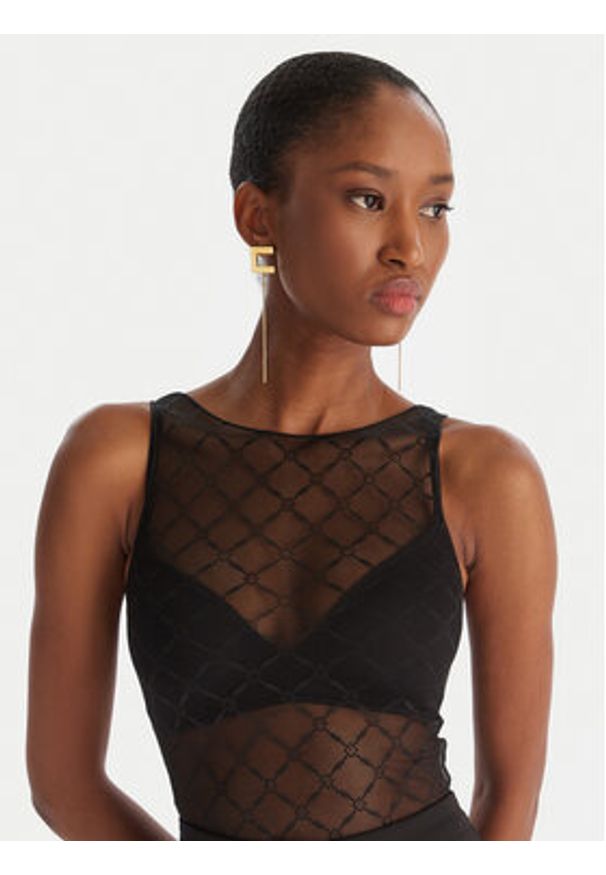Elisabetta Franchi Body BO-020-51E2-V150 Czarny Slim Fit. Kolor: czarny. Materiał: syntetyk