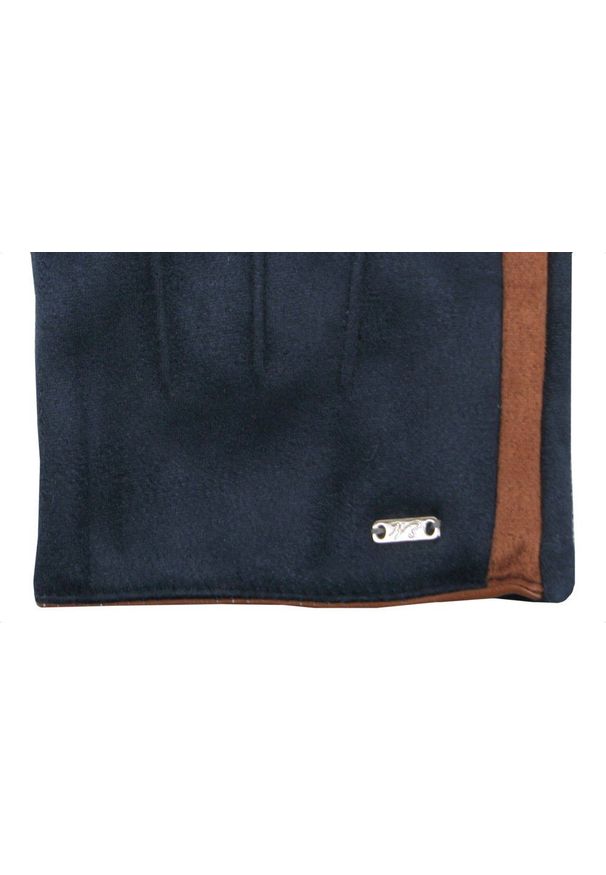 EM Men's Accessories - Miękkie i Delikatne Rękawiczki Męskie - Bawełniane - Granat z Brązem. Kolor: brązowy. Materiał: poliester, bawełna. Wzór: aplikacja. Sezon: zima, jesień