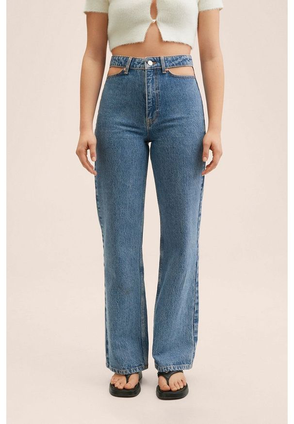 mango - Mango jeansy Cutout damskie high waist. Stan: podwyższony. Kolor: niebieski