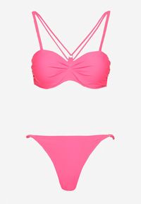 Renee - Różowe Bikini Majtki Typu Figi i Biustonosz z Ozdobnymi Paskami Fadelinna. Kolor: różowy. Wzór: paski