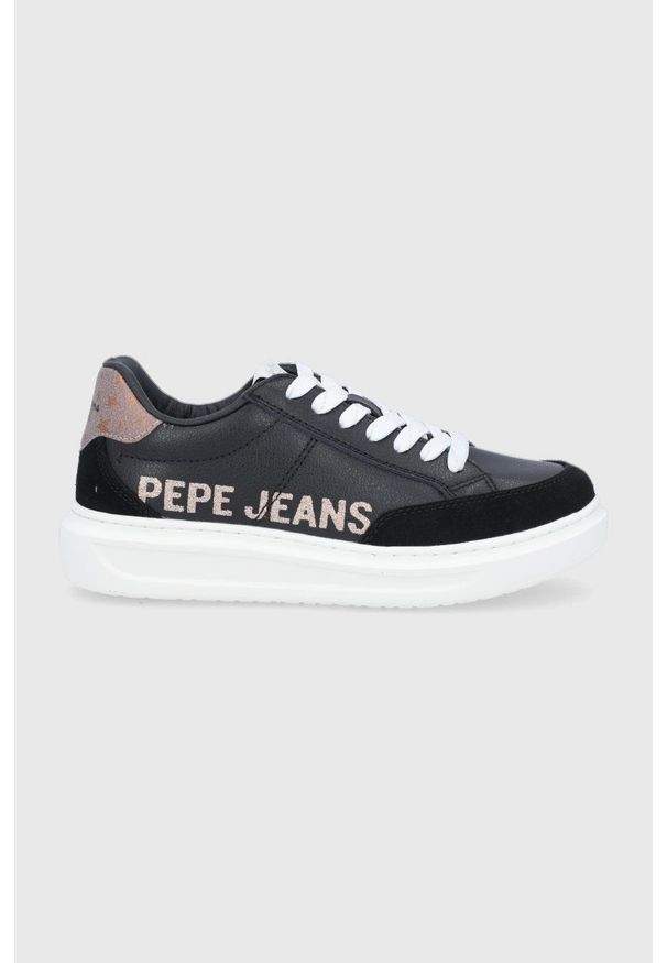 Pepe Jeans Buty skórzane Abbey Willy kolor czarny na platformie. Nosek buta: okrągły. Zapięcie: sznurówki. Kolor: czarny. Materiał: skóra. Obcas: na platformie