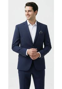 Taliowany Garnitur Męski - Victorio - Granatowy. Kolor: niebieski. Materiał: poliester, wiskoza, elastan. Wzór: gładki #4