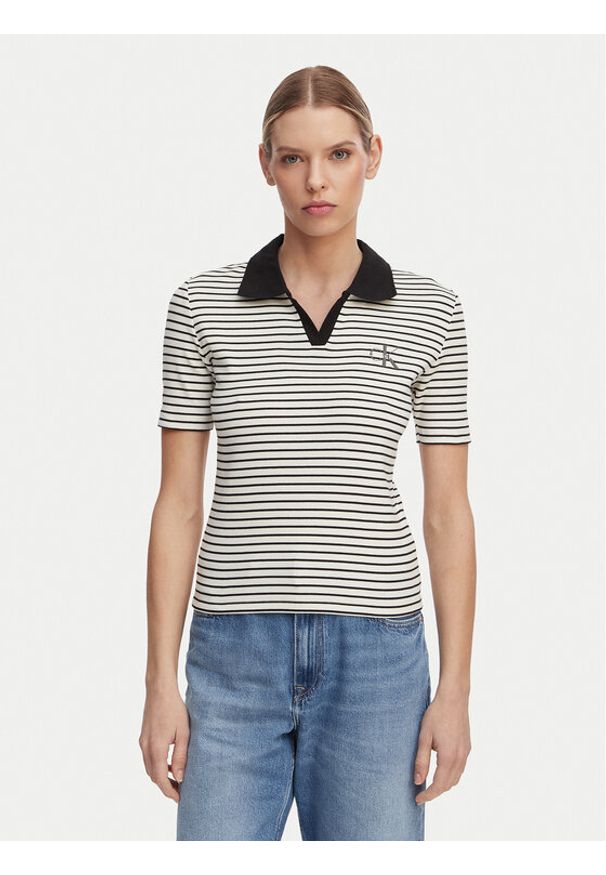 Calvin Klein Jeans Polo LV047F835G Kolorowy Slim Fit. Typ kołnierza: polo. Materiał: bawełna. Wzór: kolorowy