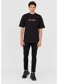 Balenciaga - BALENCIAGA Męski czarny t-shirt z białym logo, Rozmiar XS. Kolor: czarny. Materiał: len