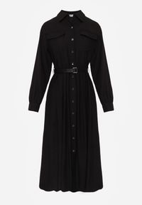 Born2be - Czarna Wiskozowa Sukienka Koszulowa z Paskiem Andranassa. Okazja: na co dzień. Kolor: czarny. Materiał: wiskoza. Wzór: aplikacja. Typ sukienki: koszulowe. Styl: casual, elegancki #5