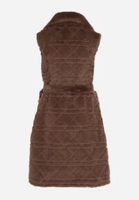 Born2be - Brązowa Futrzana Kamizelka z Wiązanym Paskiem i Ozdobnymi Przeszyciami Raetila. Okazja: do pracy, na co dzień, na spotkanie biznesowe. Typ kołnierza: golf. Kolor: brązowy. Materiał: futro. Wzór: aplikacja. Styl: casual, elegancki, biznesowy #2