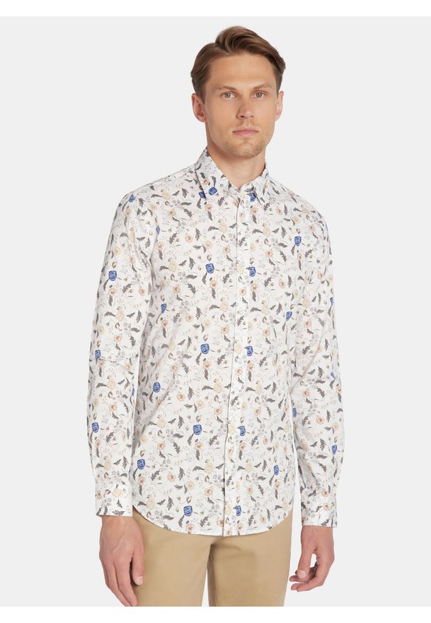 Pako Lorente - PAKO LORENTE - Biała koszula męska kwiaty. Kolor: biały. Materiał: elastan, bawełna. Długość rękawa: długi rękaw. Długość: długie. Wzór: kwiaty. Sezon: jesień
