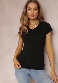 Renee - Czarny T-shirt Mirasura. Kolor: czarny. Materiał: dzianina. Długość rękawa: krótki rękaw. Długość: krótkie. Wzór: gładki