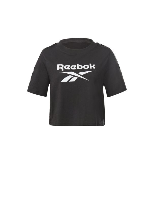Koszulka treningowa damska Reebok TE Tape Pack Tee. Kolor: czarny. Długość rękawa: krótki rękaw. Długość: krótkie. Sport: bieganie