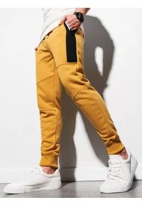 Ombre Clothing - Spodnie męskie dresowe joggery P903 - musztardowe - XL. Kolor: żółty. Materiał: dresówka