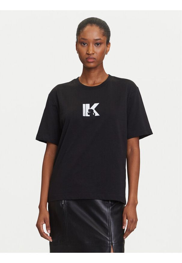 Karl Lagerfeld Jeans T-Shirt A3W17094 Czarny Regular Fit. Kolor: czarny. Materiał: syntetyk, bawełna