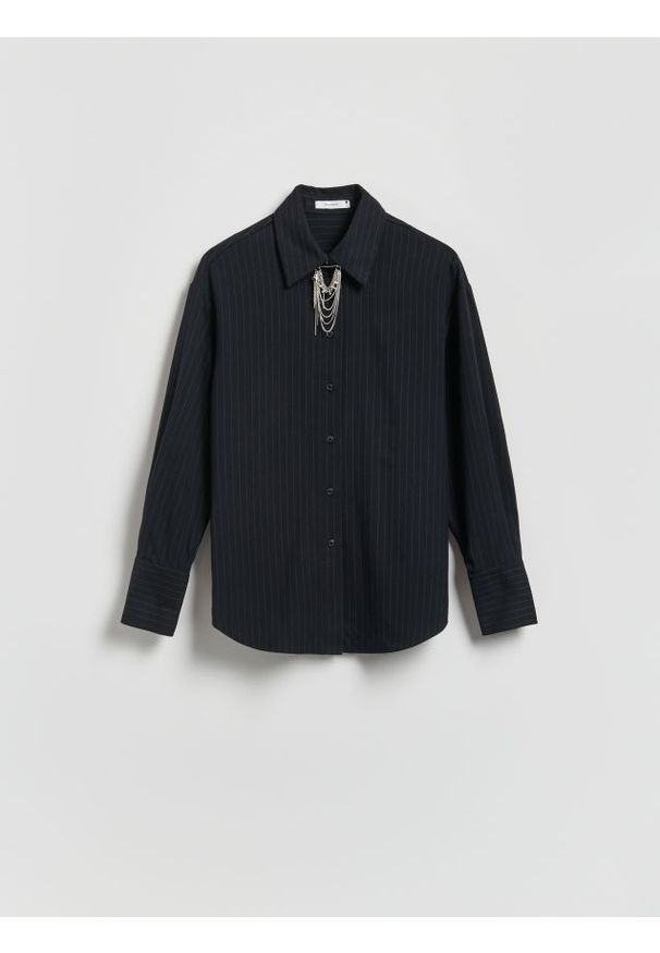 Reserved - Koszula w prążek - szary. Kolor: szary. Materiał: wiskoza, tkanina. Wzór: prążki