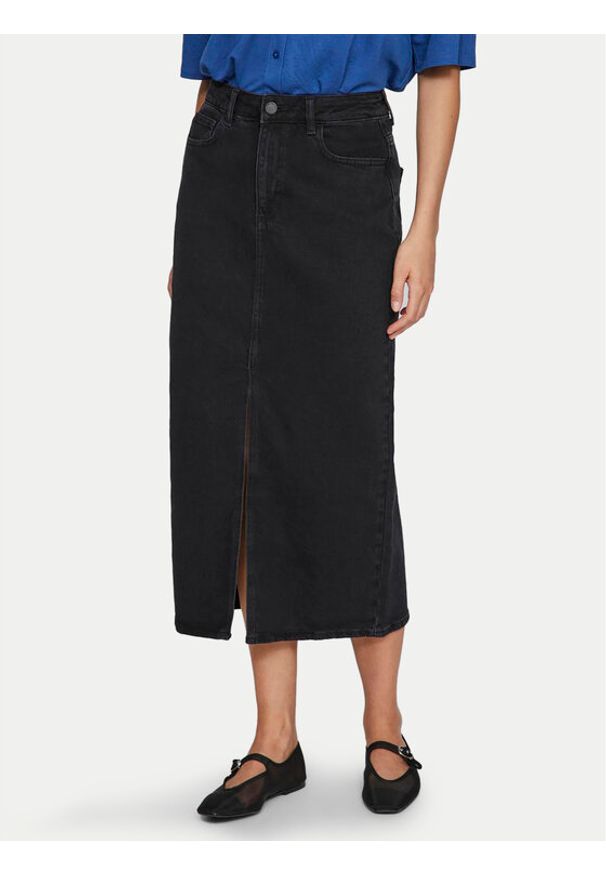 Vila Spódnica jeansowa Jaf 14099736 Czarny Regular Fit. Kolor: czarny. Materiał: bawełna