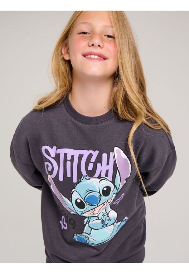 Sinsay - Bluza z nadrukiem z przodu i z tyłu Stitch - szary. Kolor: szary. Wzór: nadruk