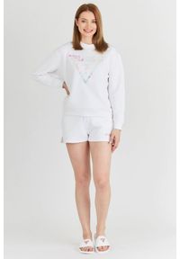 Guess - GUESS Biała bluza damska z odblaskowym logo, Rozmiar XS. Kolor: biały. Materiał: prążkowany, bawełna #4