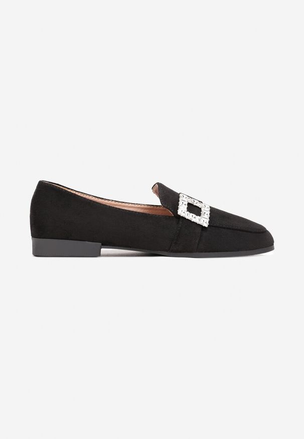 Born2be - Czarne Mokasyny z Klamerką z Ozdobnymi Cyrkoniami Heneta. Kolor: czarny. Styl: elegancki