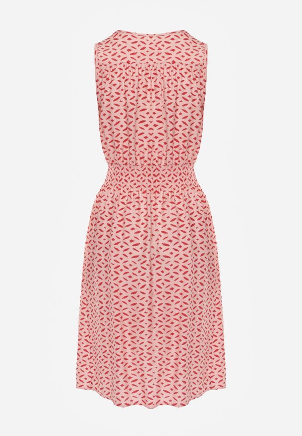 Renee - Różowa Kopertowa Sukienka z Wiskozy bez Rękawów z Gumkami w Talii Ciceru. Kolor: różowy. Materiał: wiskoza. Długość rękawa: bez rękawów. Sezon: wiosna, lato. Typ sukienki: kopertowe