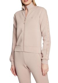 Guess - GUESS Różowa bluza damska z lampasami New Allie Scuba. Kolor: różowy. Materiał: materiał. Styl: elegancki