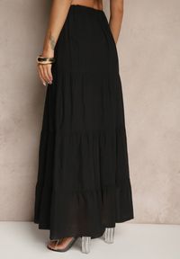 Renee - Czarna Rozkloszowana Spódnica z Bawełny z Wiązaniem i Gumką w Talii Miloreina. Kolor: czarny. Materiał: bawełna. Sezon: lato. Styl: elegancki #4