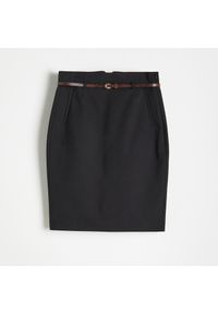 Reserved - Elegancka spódnica z paskiem - Czarny. Kolor: czarny. Styl: elegancki