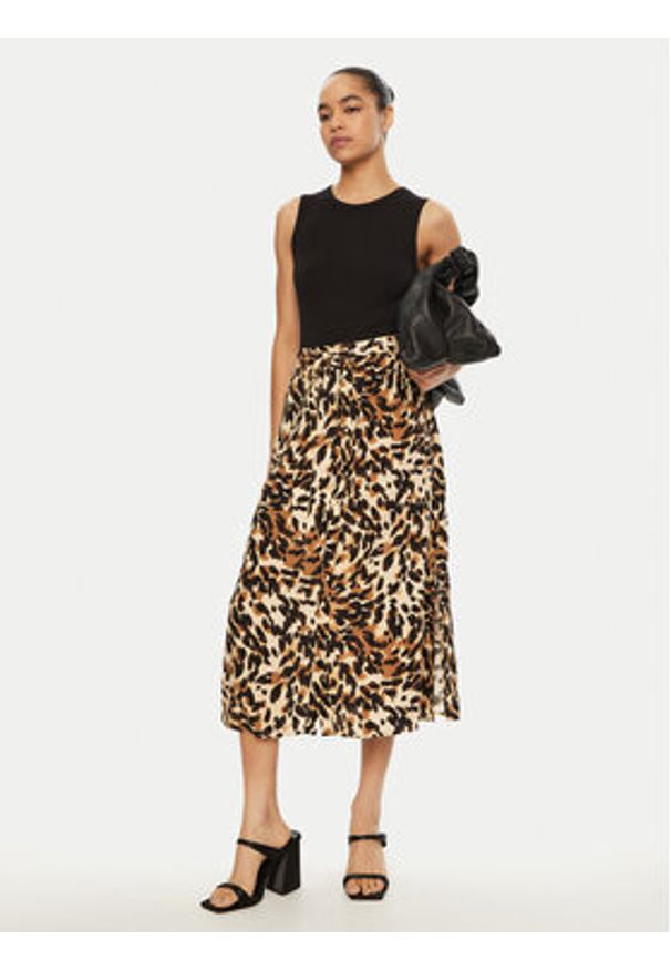 YAS Spódnica midi Savanna 26028279 Brązowy Regular Fit. Kolor: brązowy. Materiał: wiskoza
