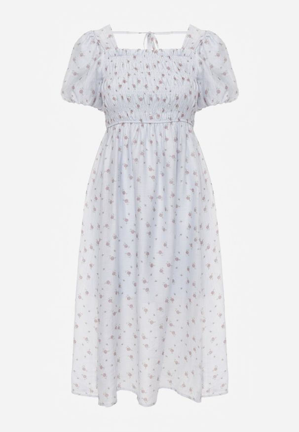 Renee - Niebieska Rozkloszowana Sukienka z Tencelu w Stylu Baby Doll w Kwiatowy Print Harele. Okazja: na co dzień. Kolor: niebieski. Wzór: kwiaty, nadruk. Typ sukienki: rozkloszowane. Materiał: poliester. Długość rękawa: krótki rękaw. Sezon: lato. Styl: casual. Długość: mini