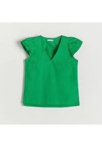 Reserved - Bawełniana bluzka - Zielony. Kolor: zielony. Materiał: bawełna