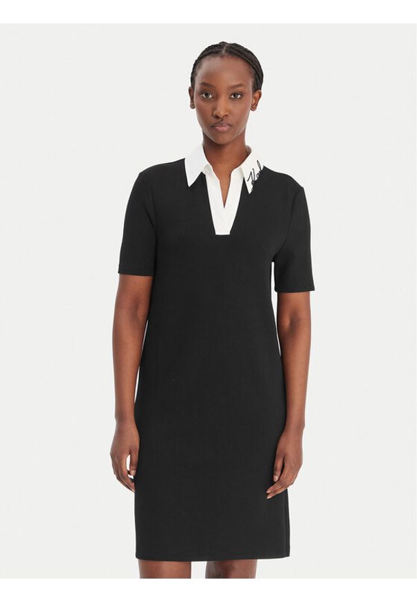 Karl Lagerfeld - KARL LAGERFELD Sukienka codzienna B1W13029 Czarny Regular Fit. Okazja: na co dzień. Typ kołnierza: dekolt w karo. Kolor: czarny. Materiał: syntetyk. Typ sukienki: proste. Styl: casual