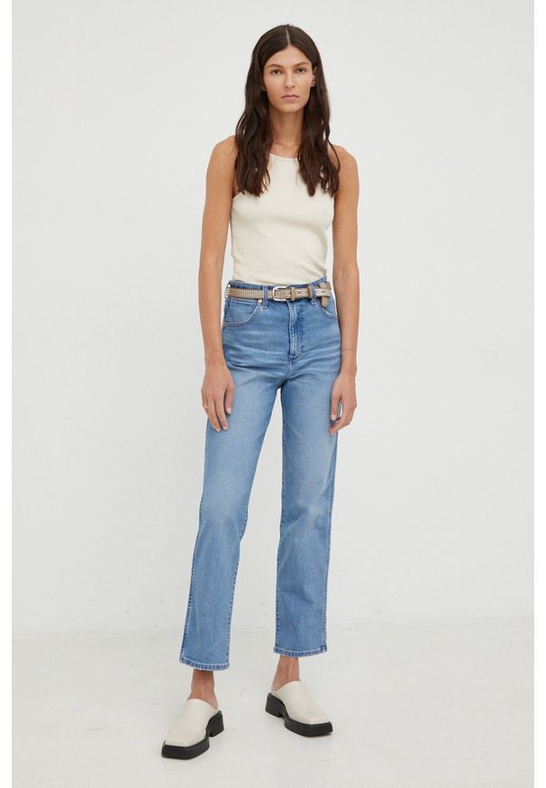 Wrangler jeansy Mom Straight Mauna damskie high waist. Stan: podwyższony. Kolor: niebieski