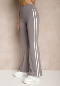 Renee - Szare Legginsy Flare High Waist z Marszczeniem i Lampasami Kirsena. Okazja: na co dzień. Stan: podwyższony. Kolor: szary. Styl: elegancki, casual #4
