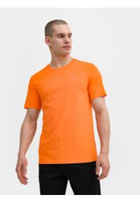 4f - T-shirt regular gładki męski. Kolor: pomarańczowy. Materiał: bawełna. Wzór: gładki #1